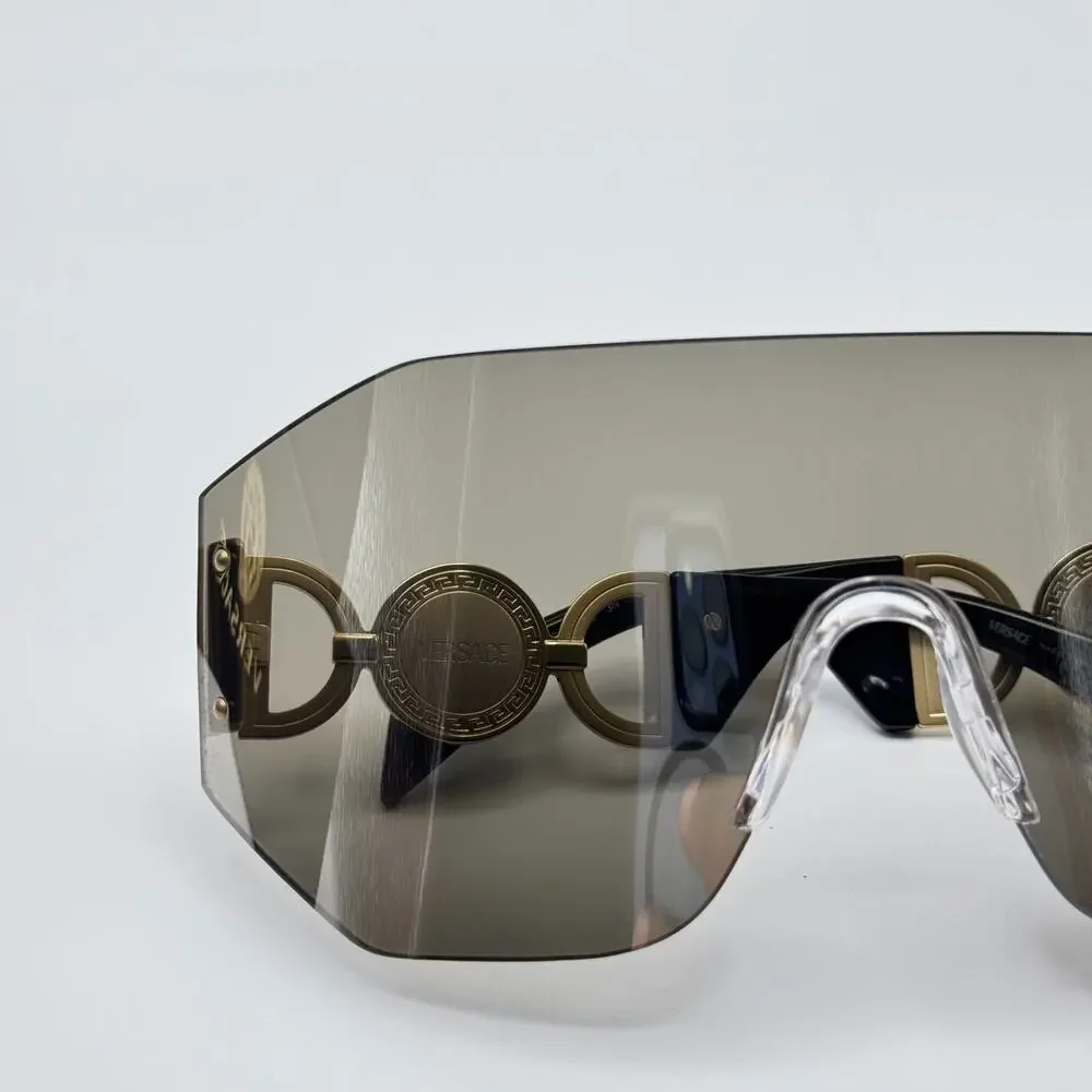Versace Sunglasses 0VE2258 10026G Grey Silver Wrap Shield Lens Oversized New